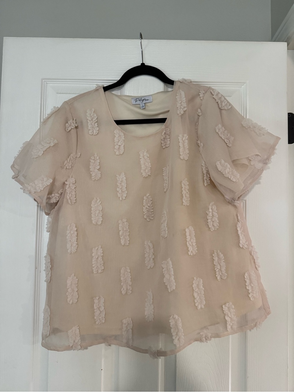 Polagram Beige Textured Short Sleeve Blouse